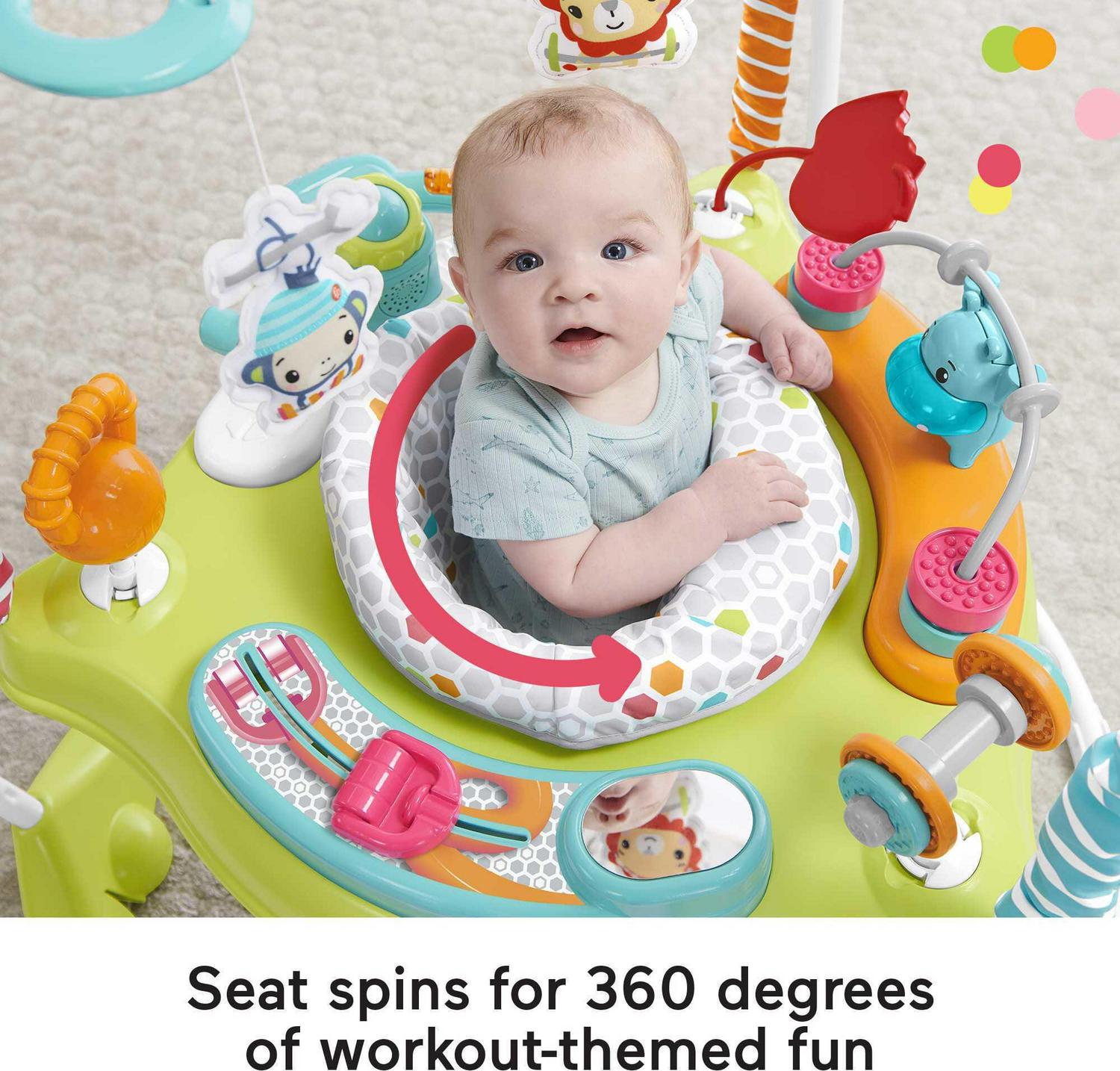 Fisher-Price Baby Bouncer Fitness Fun Folding Jumperoo Infant Activity Center with Lights & Music. Unisex - Image 3