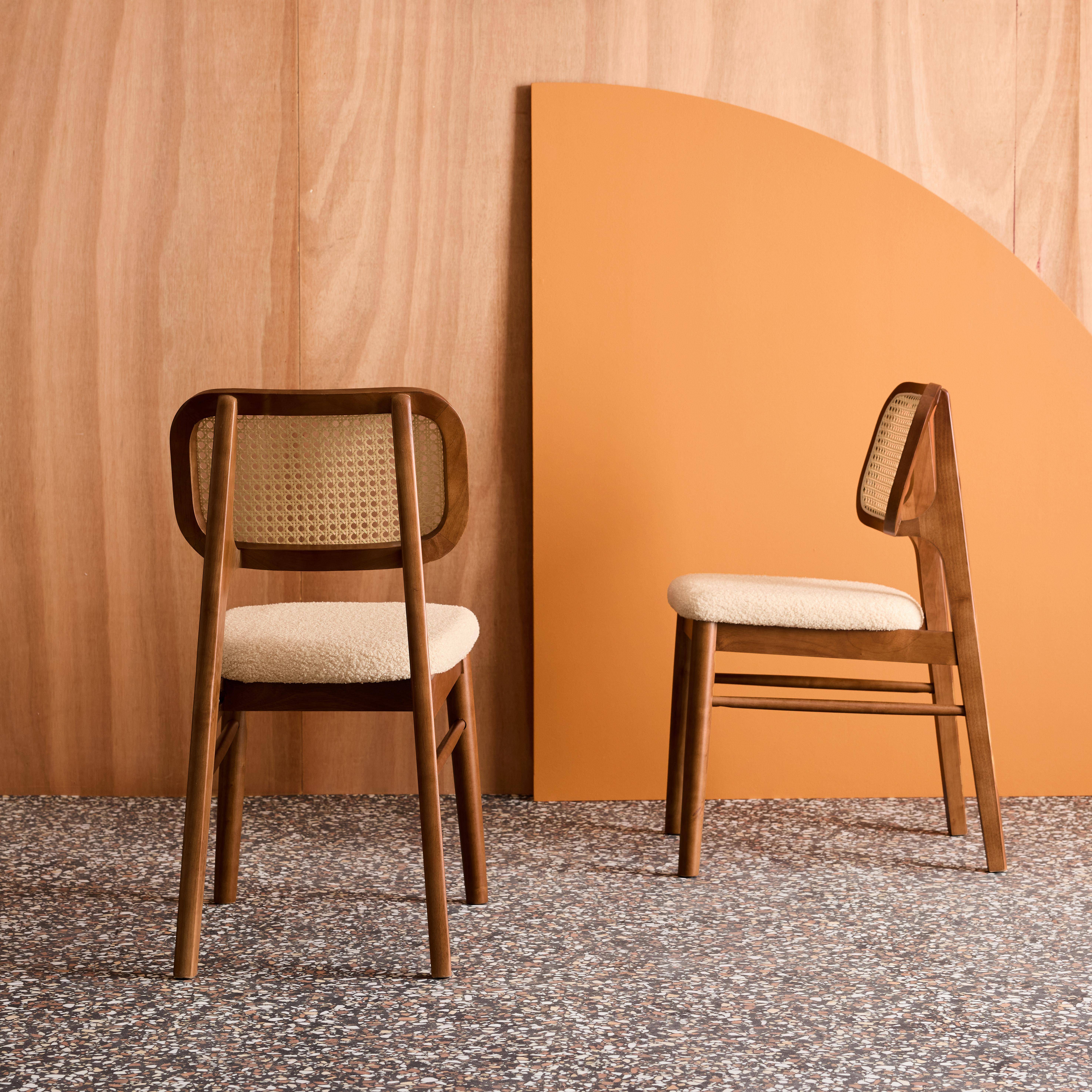 Mani - Silla vintage de madera de hévea y borreguito, set de 2