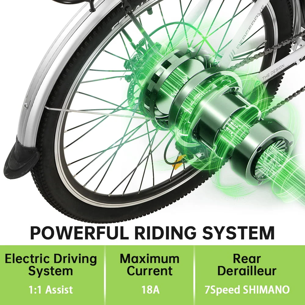 26 Inch 36V 10AH 350W City Bike Electric Bicycle e-bike White with Basket 7 Speed Step Through Commuter for Women Girls - Image 4
