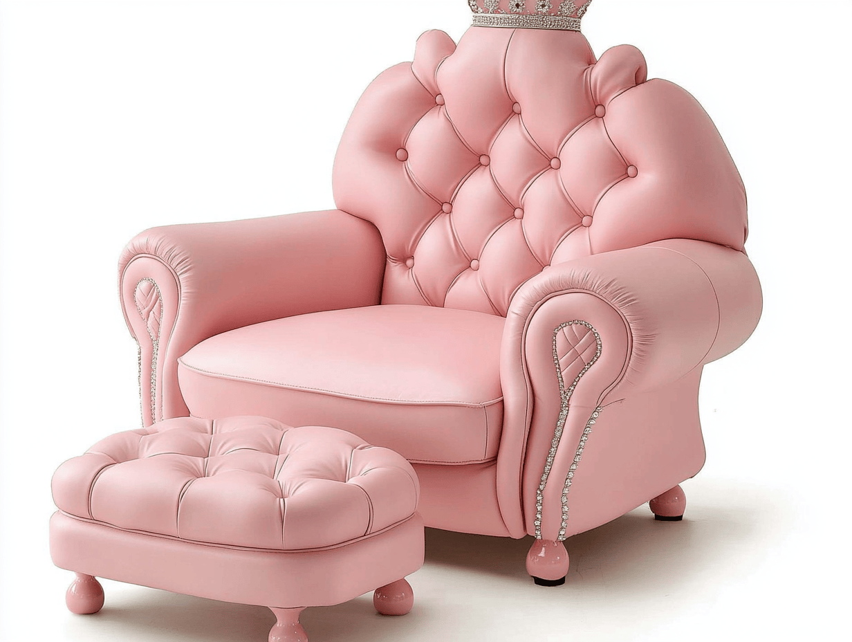 Sillón infantil con reposapiés tapizado con función de montaje manual en cuero sintético rosa, 70x55x75cm