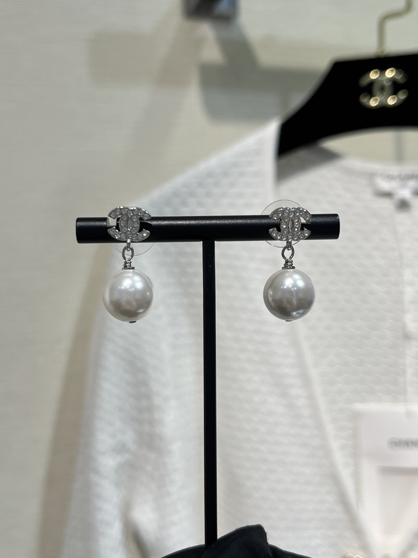 Chanel Classic Silver Coco Pearl Drop Earrings - Original Replica Club