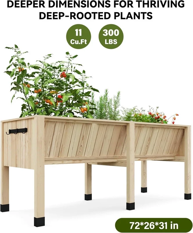 Towallmark 45x23x30 Inches Raised Garden Bed, Elevated Planter Box, Outdoor Wooden Garden Bed for Vegetables Herbs, Patio Balcony Backyard Cedar Raised Bed with Hooks and Legs - Image 6