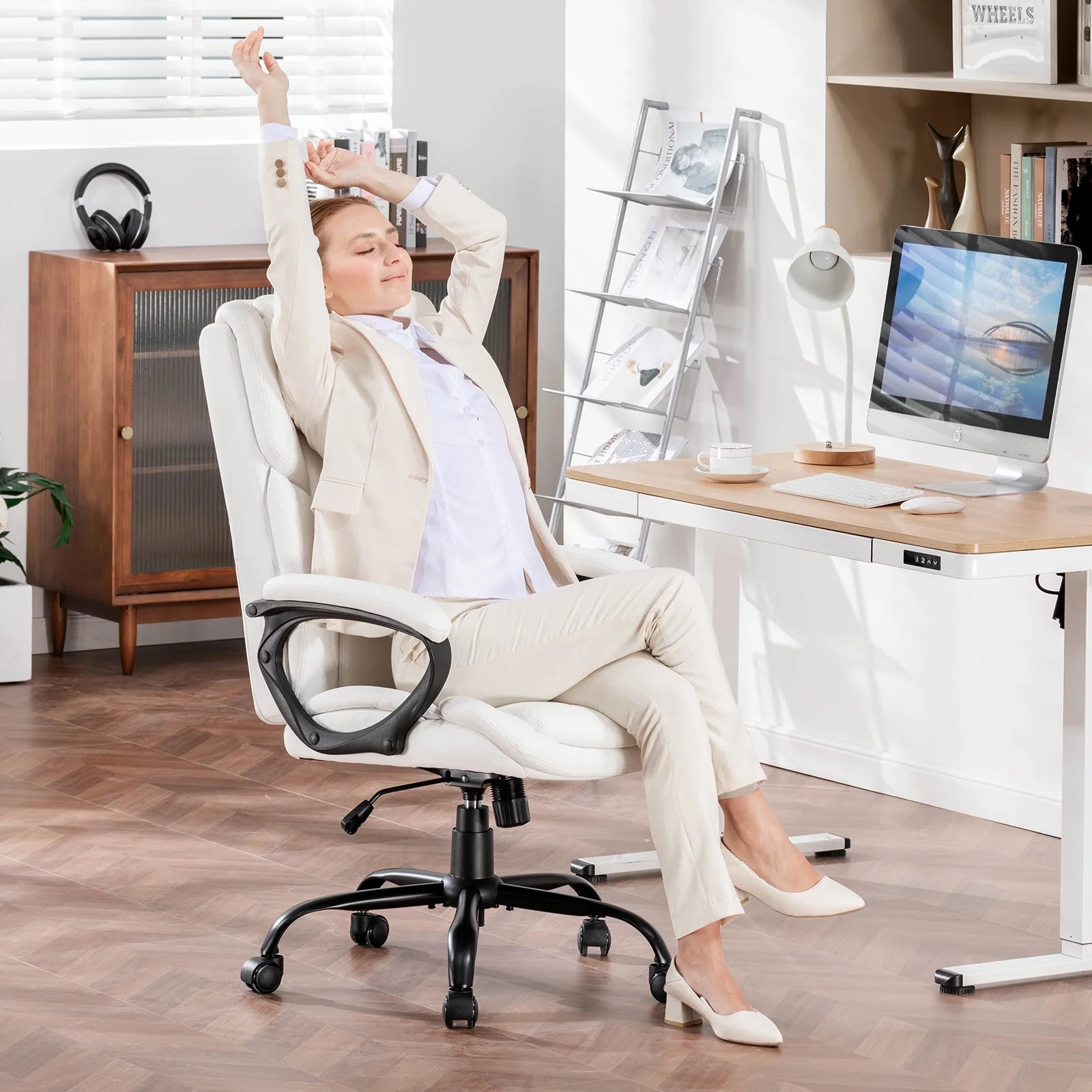 Mainstays Executive Ergonomic High Back Leather Home Office Desk Chair, Black - Image 45