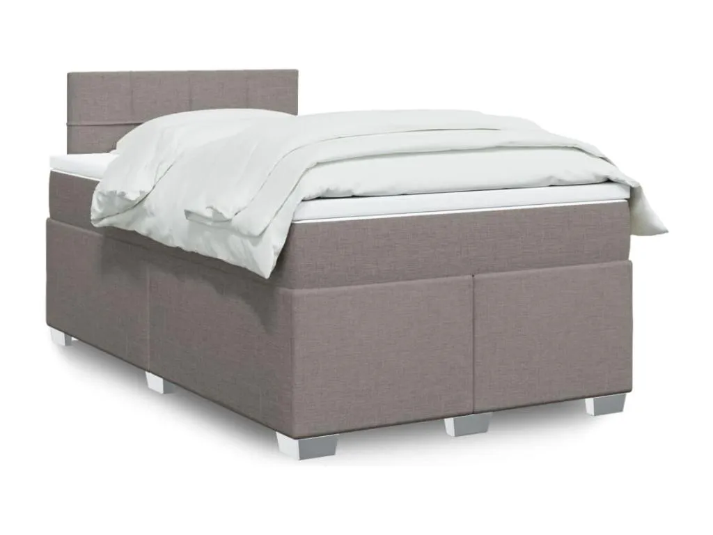 Cama box spring con colchón tela gris taupe 120x190 cm npm3521979
