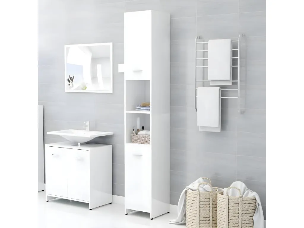 Armario baño Vivircalido contrachapada blanco brillo 30x30x183.5 cm 40144evhg