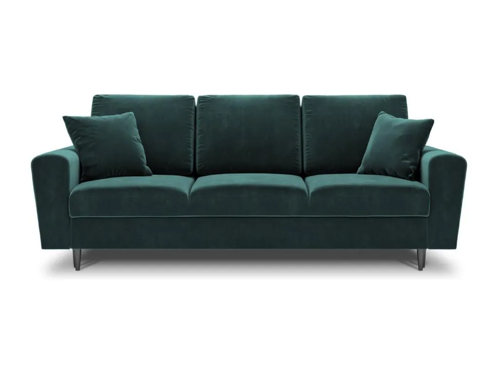 Decopractico - Sofá cama con baúl de almacenaje Decopractico 3 plazas de terciopelo petróleo - 235x100x88cm CDIR10350