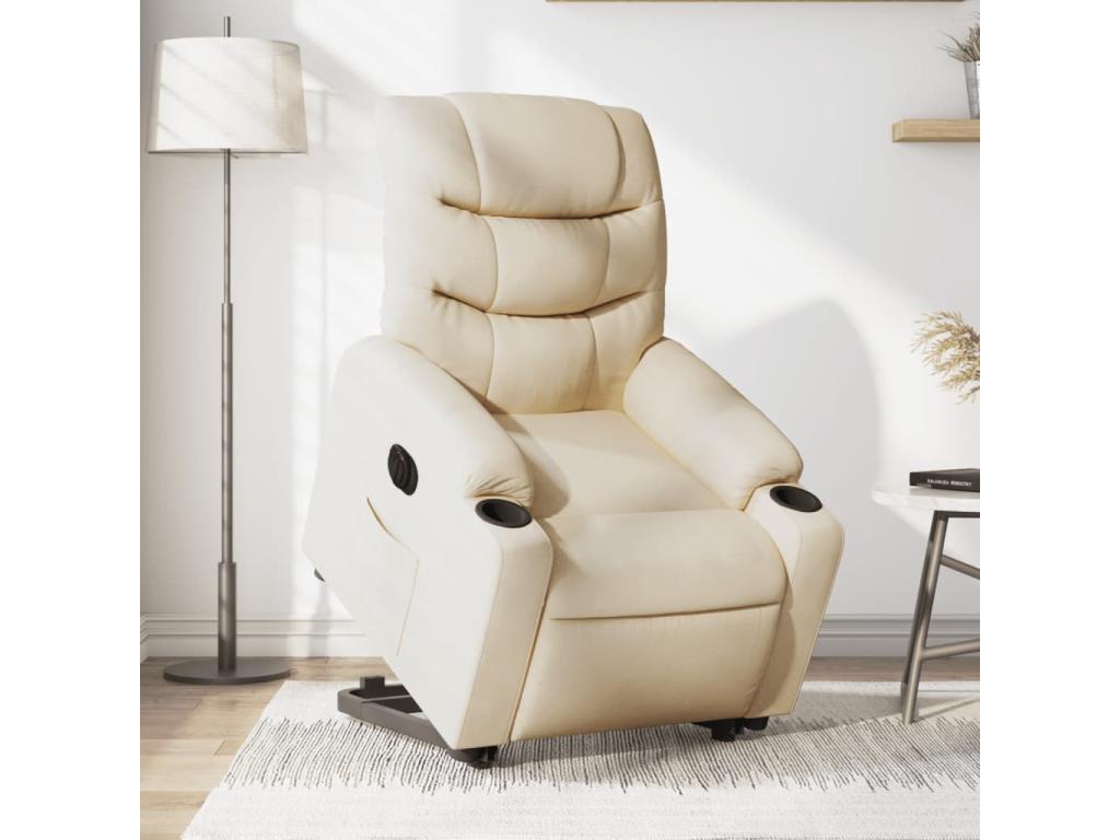 Sillón eléctrico reclinable elevable de tela color crema