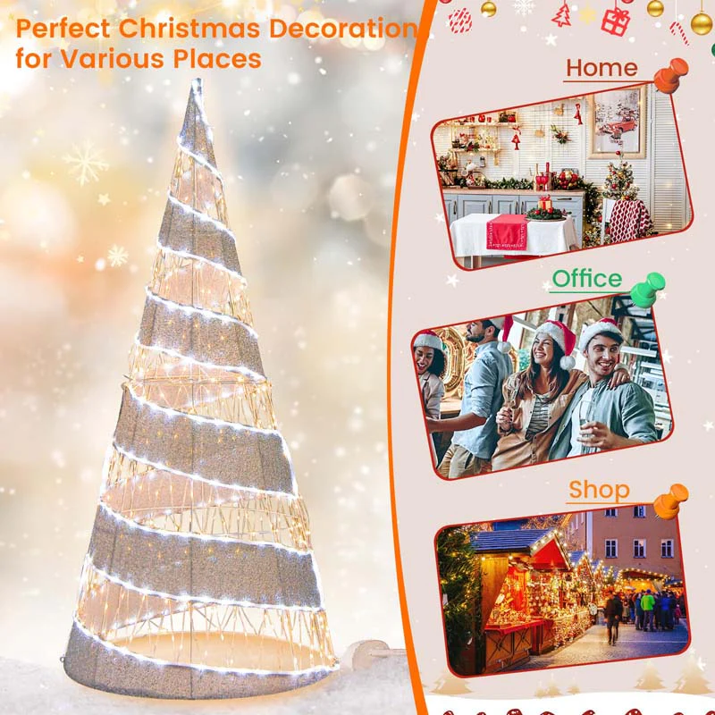 Eletriclife 5 Feet Pre-lit Christmas Cone Tree with 300 Warm White and 250 Cold White LED Lights