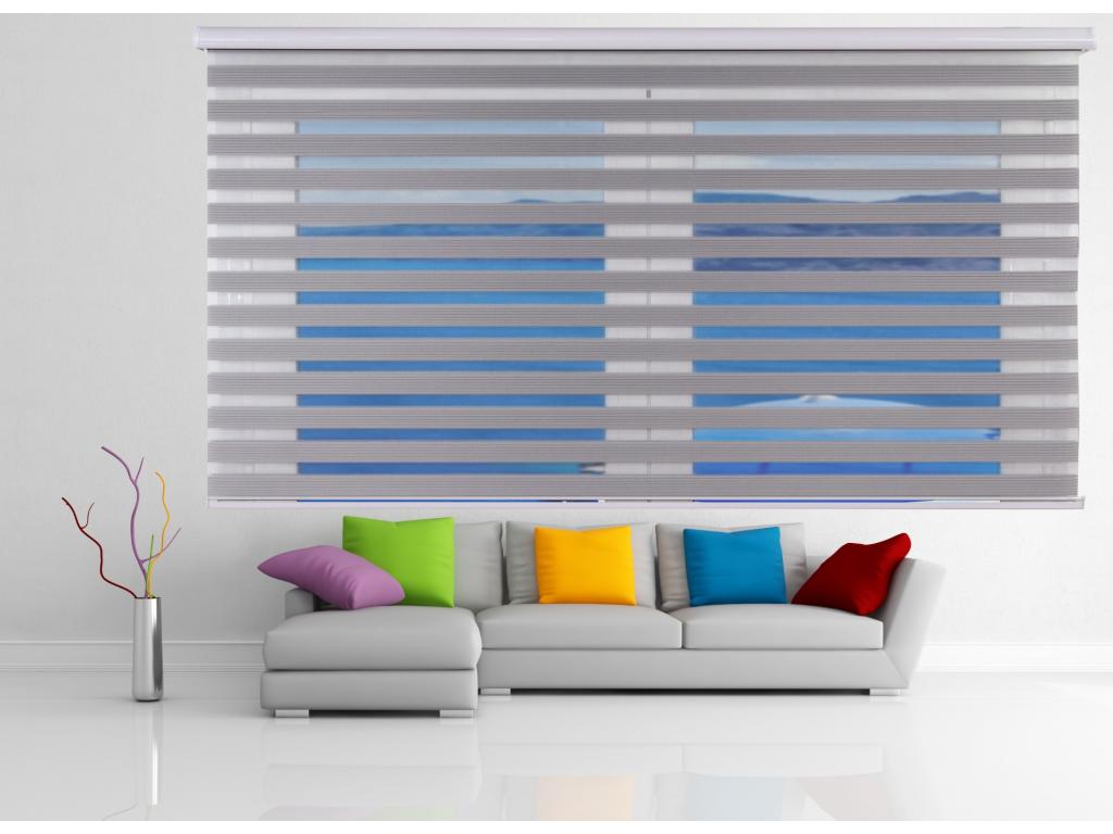 Hogarlujo | Estor Enrollable NOCHE y DIA | 140 x 255 cm (Ancho por Alto) Tamaño de Tela 137 x 250 cm | Modelo SAMWELL Color Gris