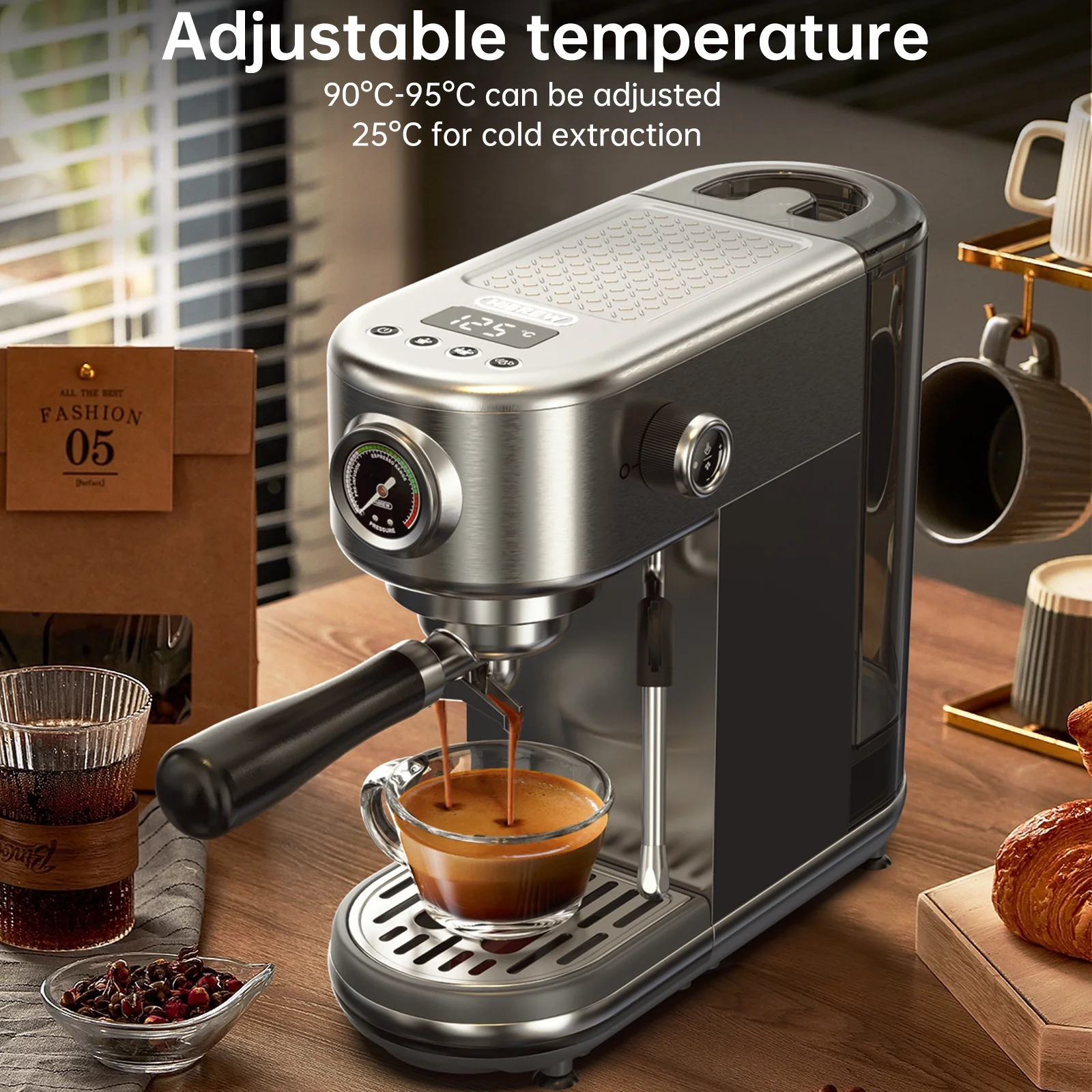 HiBREW 20 Bar Semi Automatic Espresso Machine for Home, Stainless Steel Coffee Maker with Steam Wand H10B - Image 8