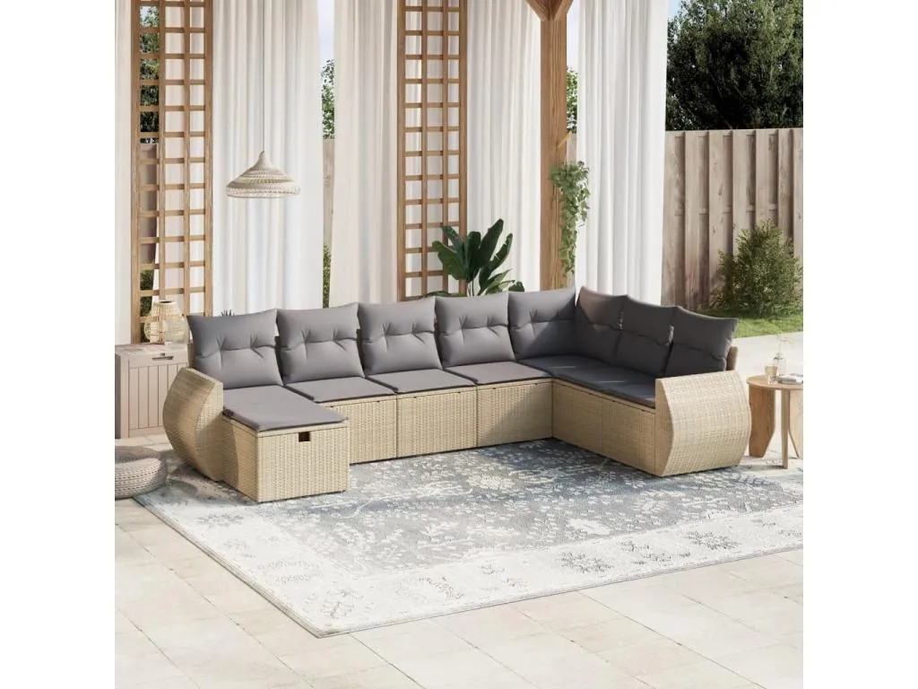 Juego de sofás jardín con cojines beige mezcla 8 piezas ratán PE ziqx49969