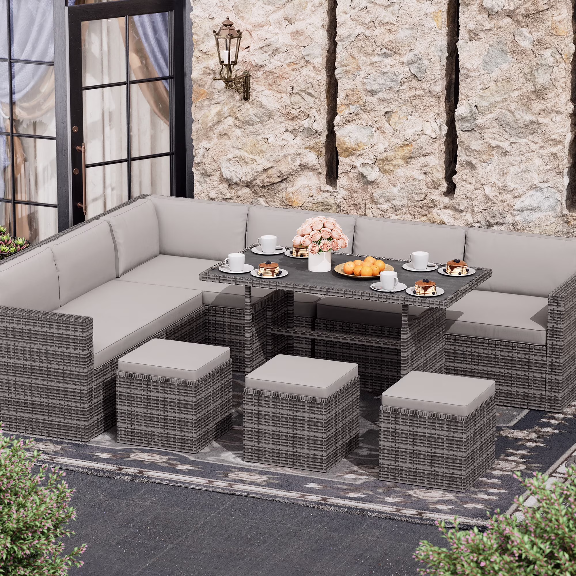 Bifanuo 7 Piece Patio Furniture Set, Outdoor Furniture Patio Sectional Sofa, All Weather PE Rattan Outdoor Sectional with Beige Cushions and Table, Black Wicker - Image 7