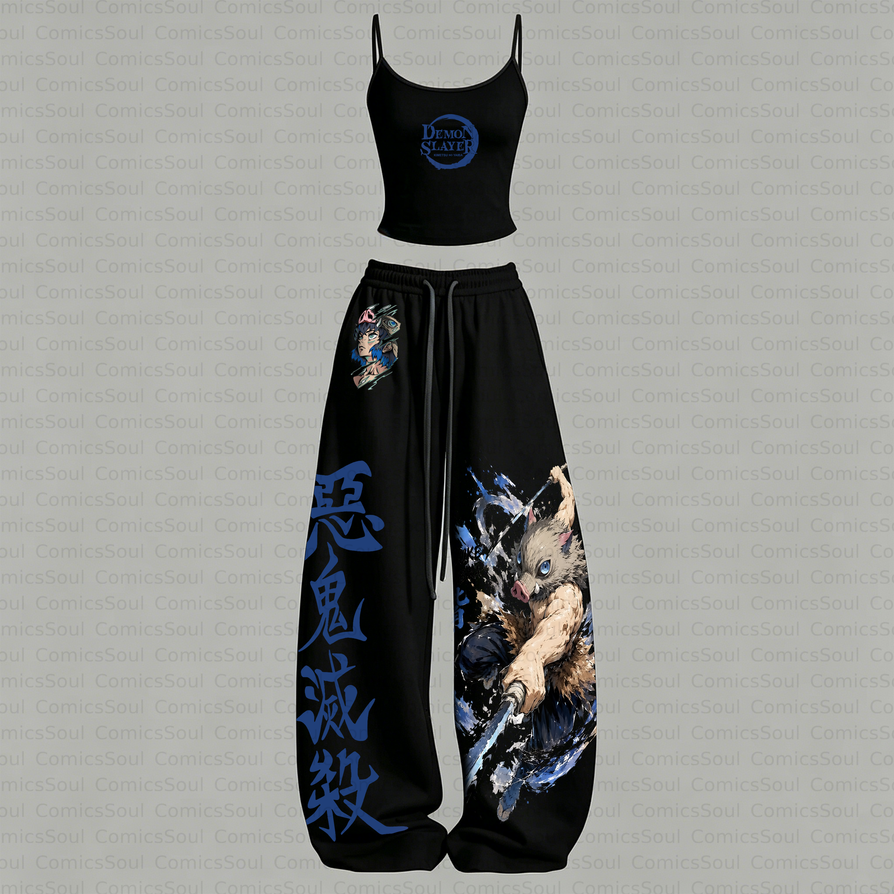 Demon Slayer Top & Elasticated Trousers Two-Piece Set 3051049 TeeThreads Sustain the Scene with Custom Apparel