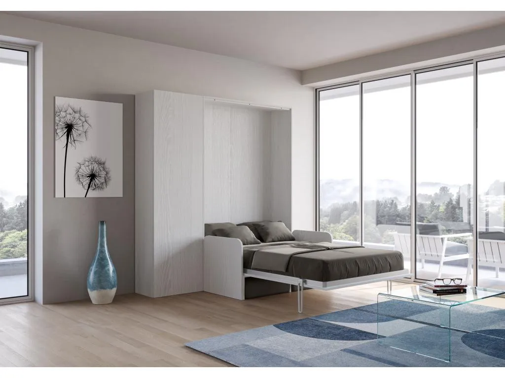 Mueble cama 140x190 cm con sofá y columna contenedor de Vivircalido blanca Vivircalido-Color Microfibra 17 44780kfjd