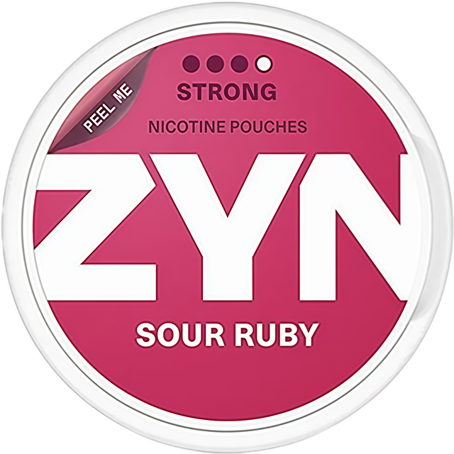 ZYN Sour Ruby 11mg nicotine pouches — Slim Moist can with 20 strong sour-berry pouches