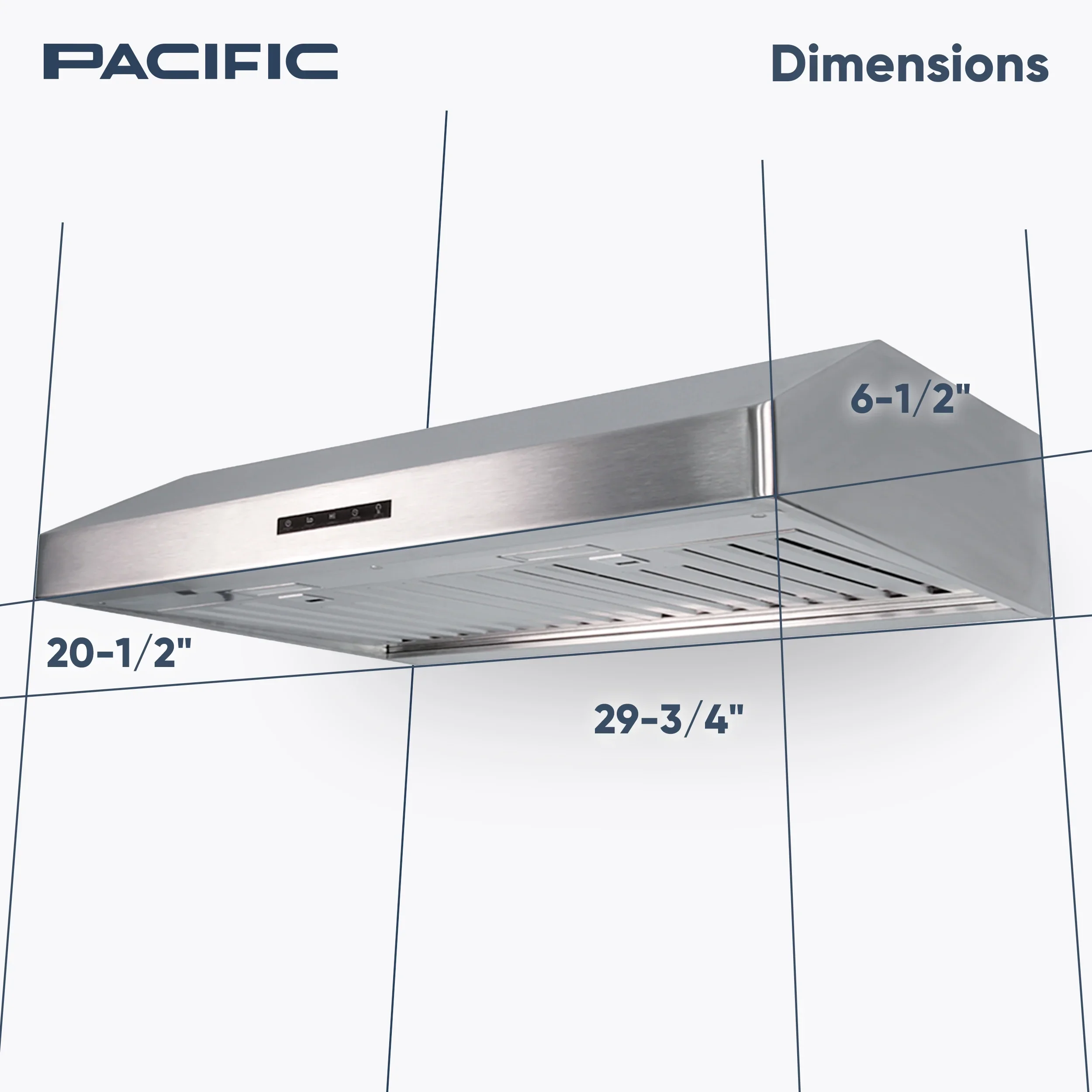 Pacific Economy Pro Under Cabinet Ducted Range Hood 30 inch - 850 CFM 3-Speed Powerful Kitchen Vent Hood - Electric Stainless Steel - Ultra Quiet, Glass Touch Control, 6W LED Lights PR6830AS