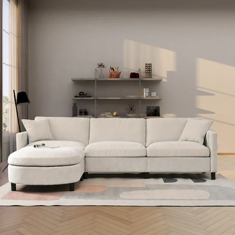 107.87" Sectional Sofa with Removable Seat and Back Cushions, Includes 1 Ottoman
