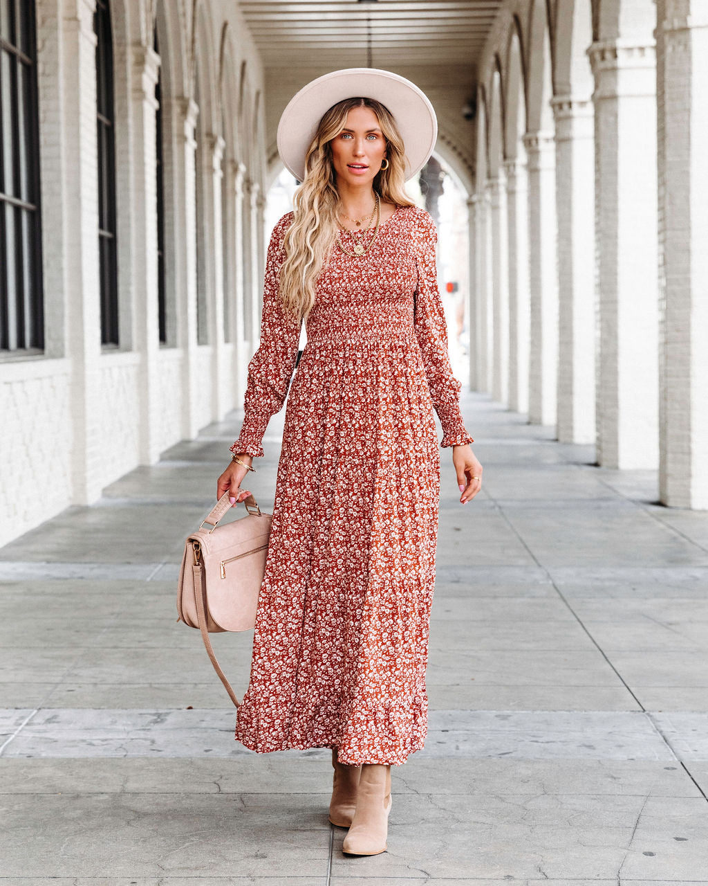 Justina Floral Smocked Maxi Dress - Se7enfashion