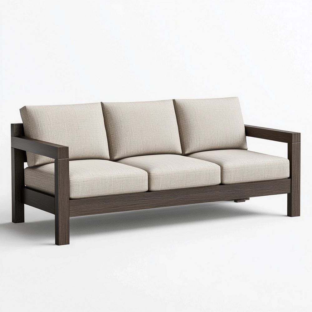Sofá Moderno Sala Estar Madera Tela Interior 200x85x75cm Beige