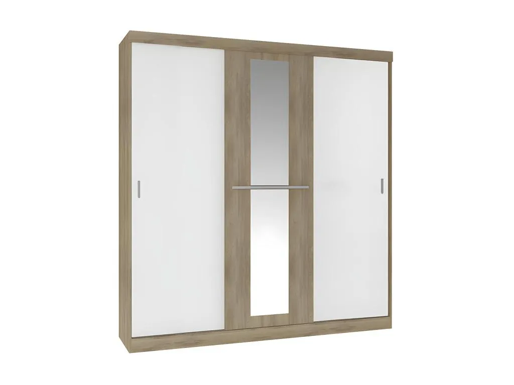 Armario - 3 puertas correderas - Largo 205 cm - Natural y blanco marfil - Decoesp 58984MNHY