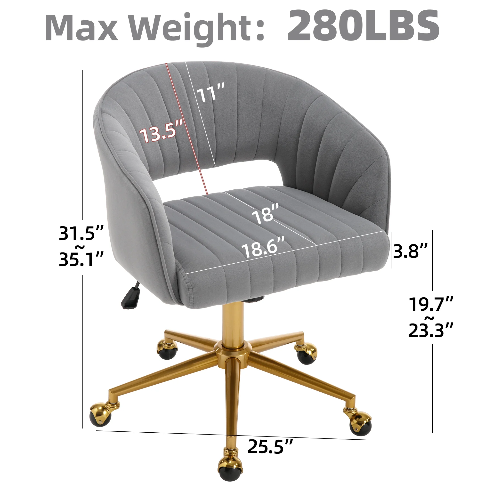 Westice Home Office Desk Chairs, Velvet Task Chair, Height Adjustable Swivel Vanity Chair with Golden Base for Vanity Study, Living Room Computer Room, Beige - Image 60