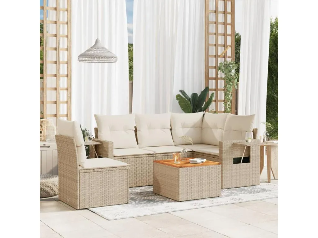 Juego de sofás jardín con cojines 6 pzas ratán sintético beige 04005XZOH
