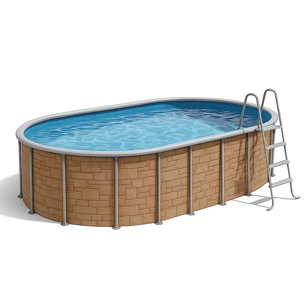 Piscina tubular ovalada desmontable de acero 418x243x98 cm Azul/Beige jpkEIfc132Ha