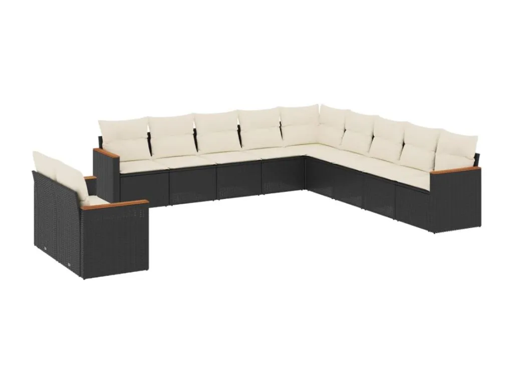 Set de sofás de jardín 11 pzas y cojines ratán sintético negro LJZX61785
