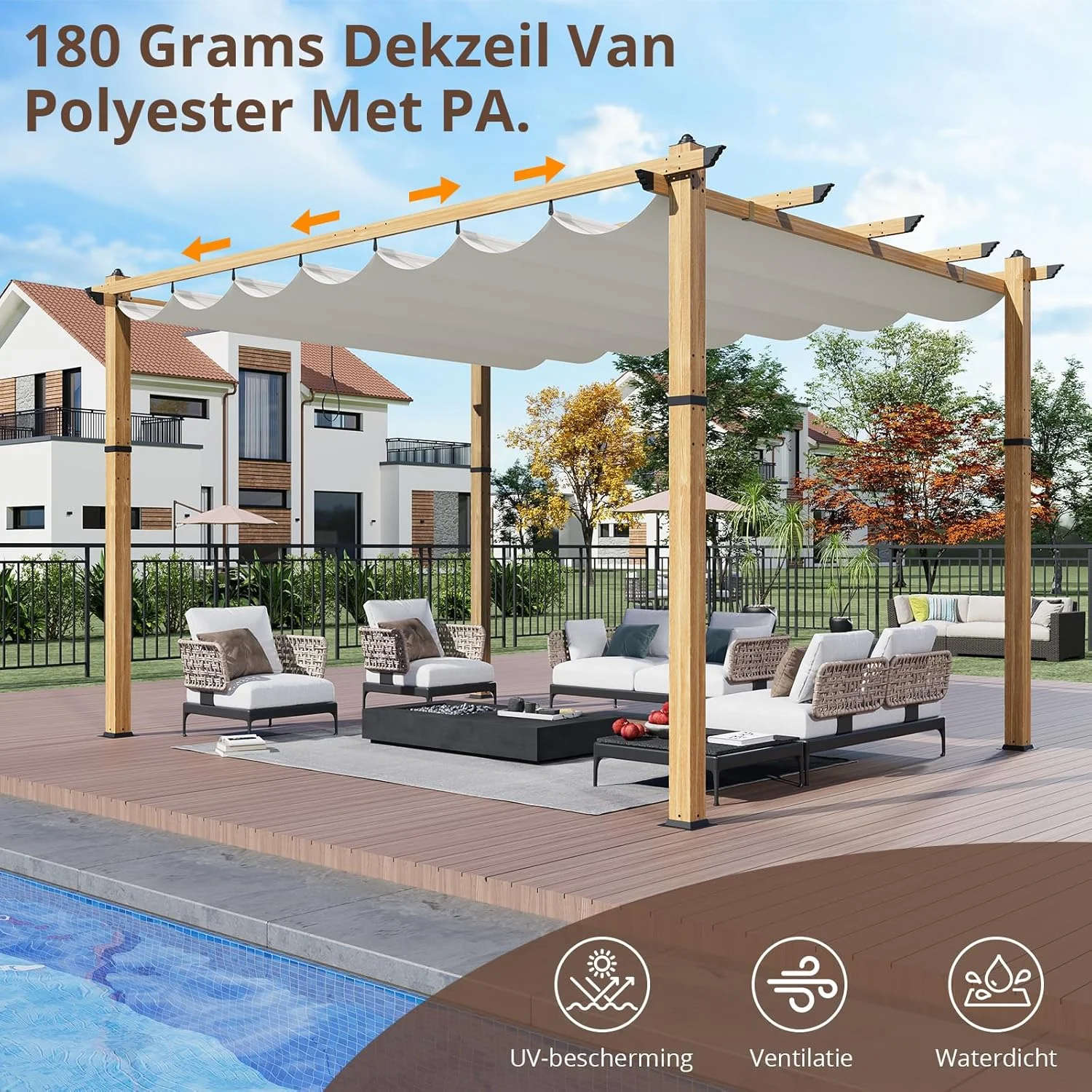 EastVita 10x10 Ft Aluminum Pergola,Outdoor Pergola with Adjustable Canopy,Reinforced Frame Metal Pergola for Backyard,Garden and Deck - Khaki - Image 26