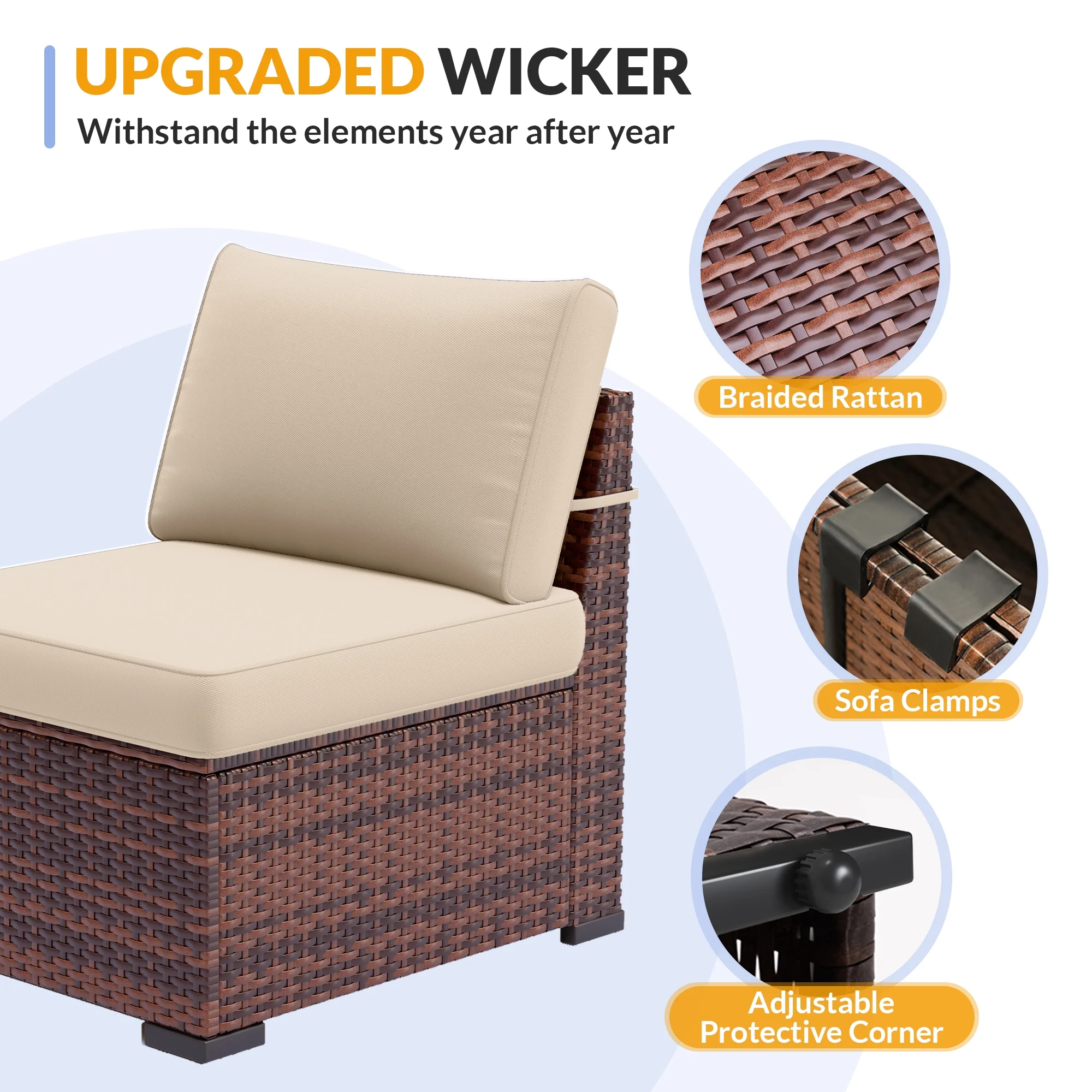 ELPOSUN 7 Pieces Patio Furniture Set, Outdoor Furniture Sectional Rattan Sofa for Backyard Garden Dark Grey - Image 22