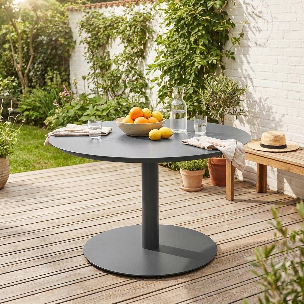 Oreva - Mesa de jardín redonda de aluminio, 6 plazas