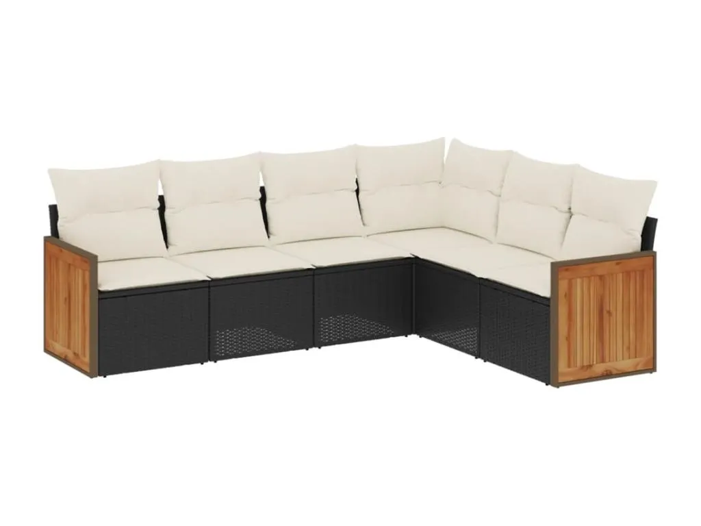 Set de sofás de jardín 6 piezas y cojines ratán sintético negro 51324iesk