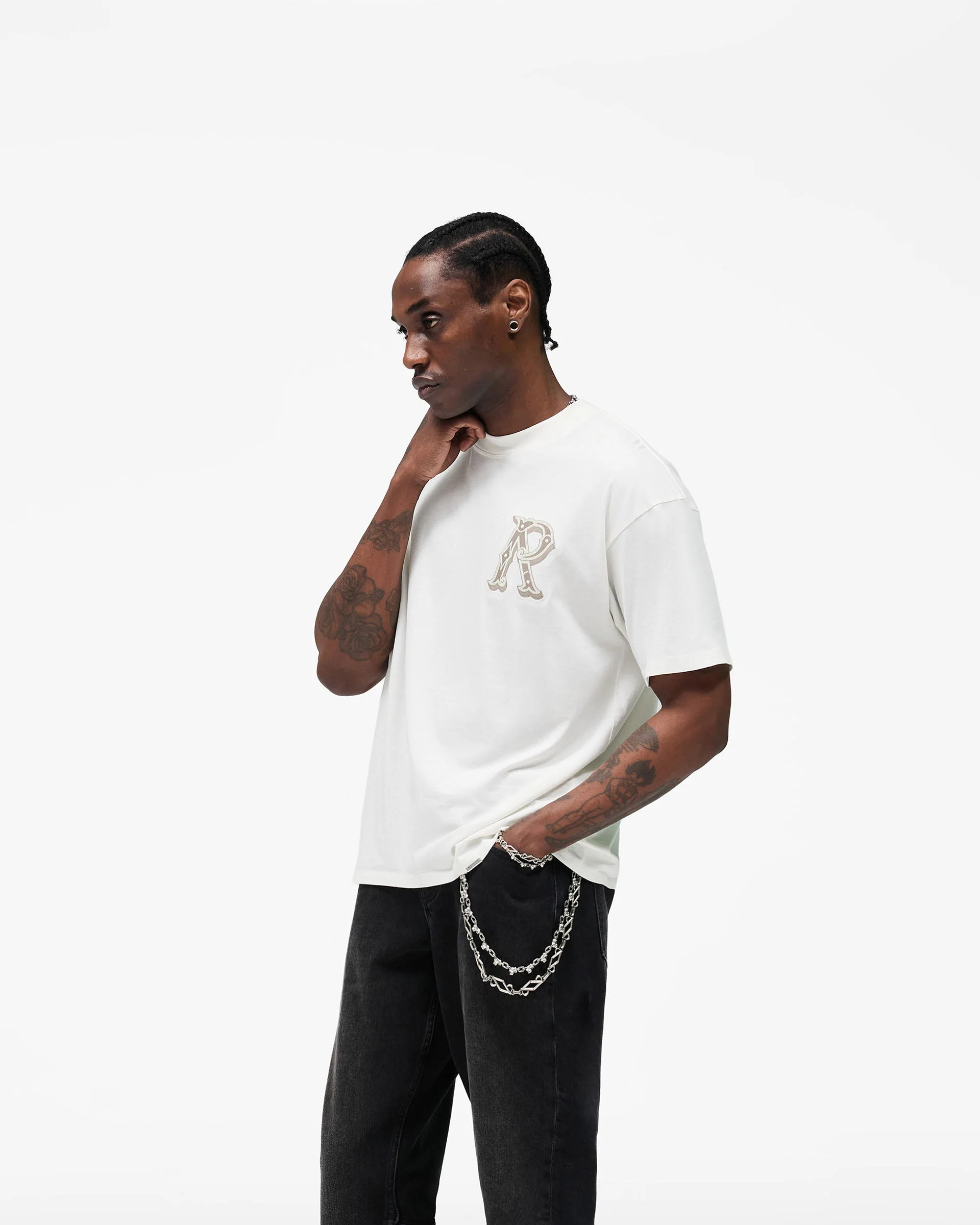 Western Initial T-Shirt - Flat White
