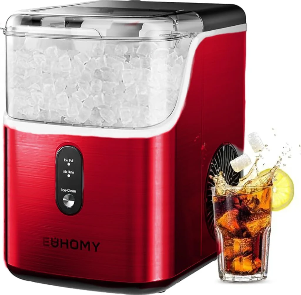 EUHOMY Nugget Ice Maker Countertop, Ready in 7 Mins, 34Lbs/24H Pebble Ice Maker Machine, Self-Cleaning Countertop Sonic Ice Makers with Ice Scoop&Basket, Pellet Ice Maker for Home, Stainless Steel