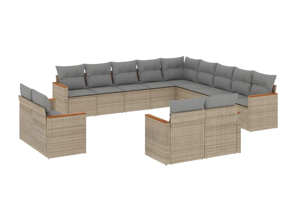 Set sofás de jardín con cojines 13 pzas ratán sintético beige YYZZ43530