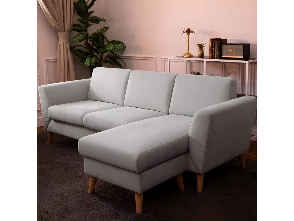 Sofá chaise longue 3 plazas reversible poliéster gris claro - FpnKsUu886vU