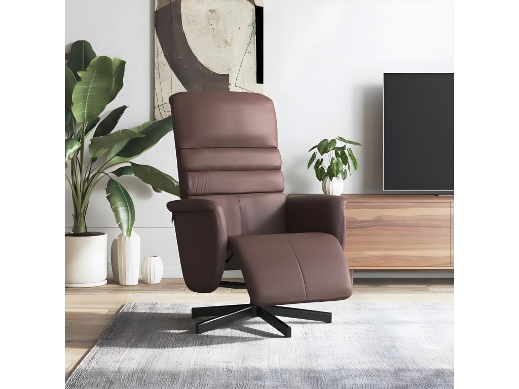 Sillón reclinable con reposapiés de piel sintética marrón