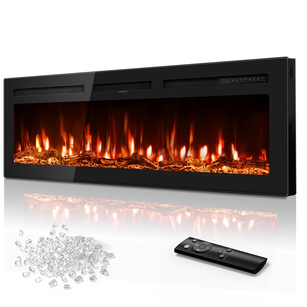 Tehanld 60" Ultra-Thin Electric Fireplace Heater, Recessed Wall Mounted