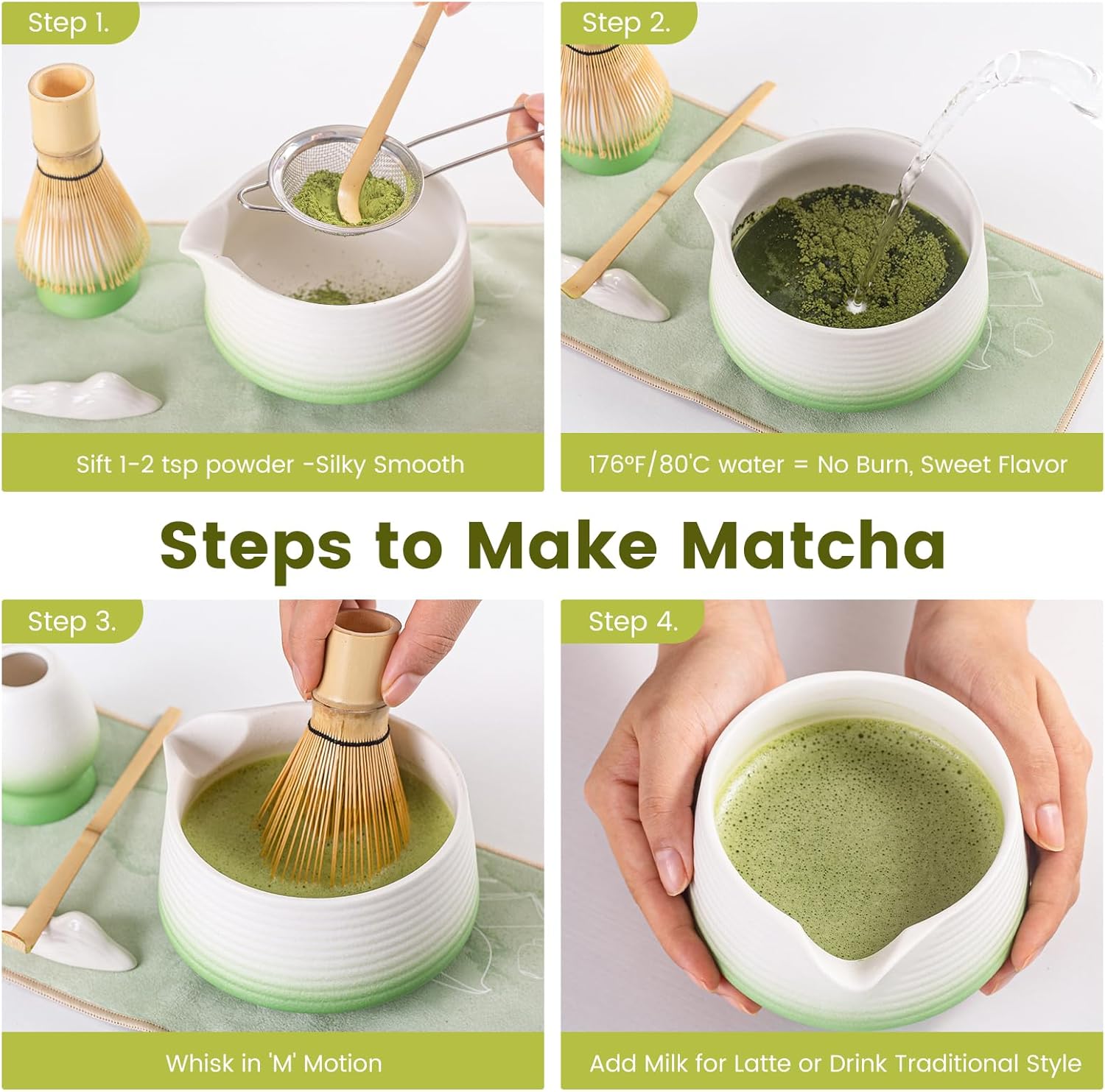 7 Pcs Matcha Whisk Set, Complete Japanese Tea Ceremony Kit with Ceramic Bowl (Chawan) & Bamboo Whisk, Traditional Starter Matcha Set, Ideal Gift for Beginners & Matcha Lovers