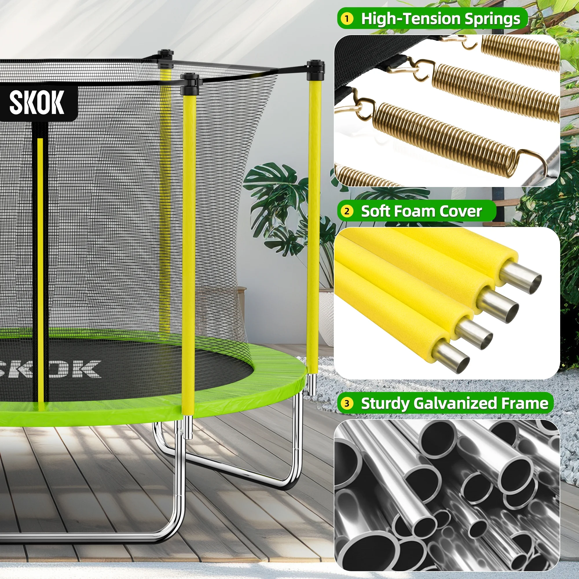 SKOK 8FT Large Cage Trampoline with Safety Enclosure Netting for Kids and Adults, 400LBS Capacity - Image 2