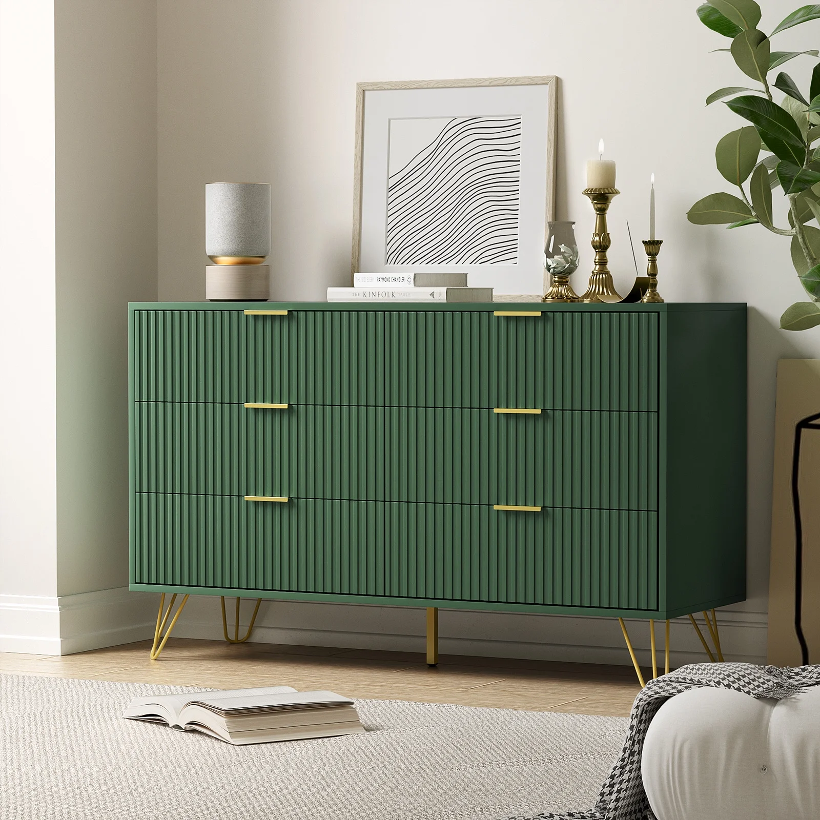 FURNIWAY White 6 Drawer Dresser for Bedroom, Modern Dresser with Gold Metal Handles,Fluted Wood TV Stand for Living Room, Hallway - Image 23