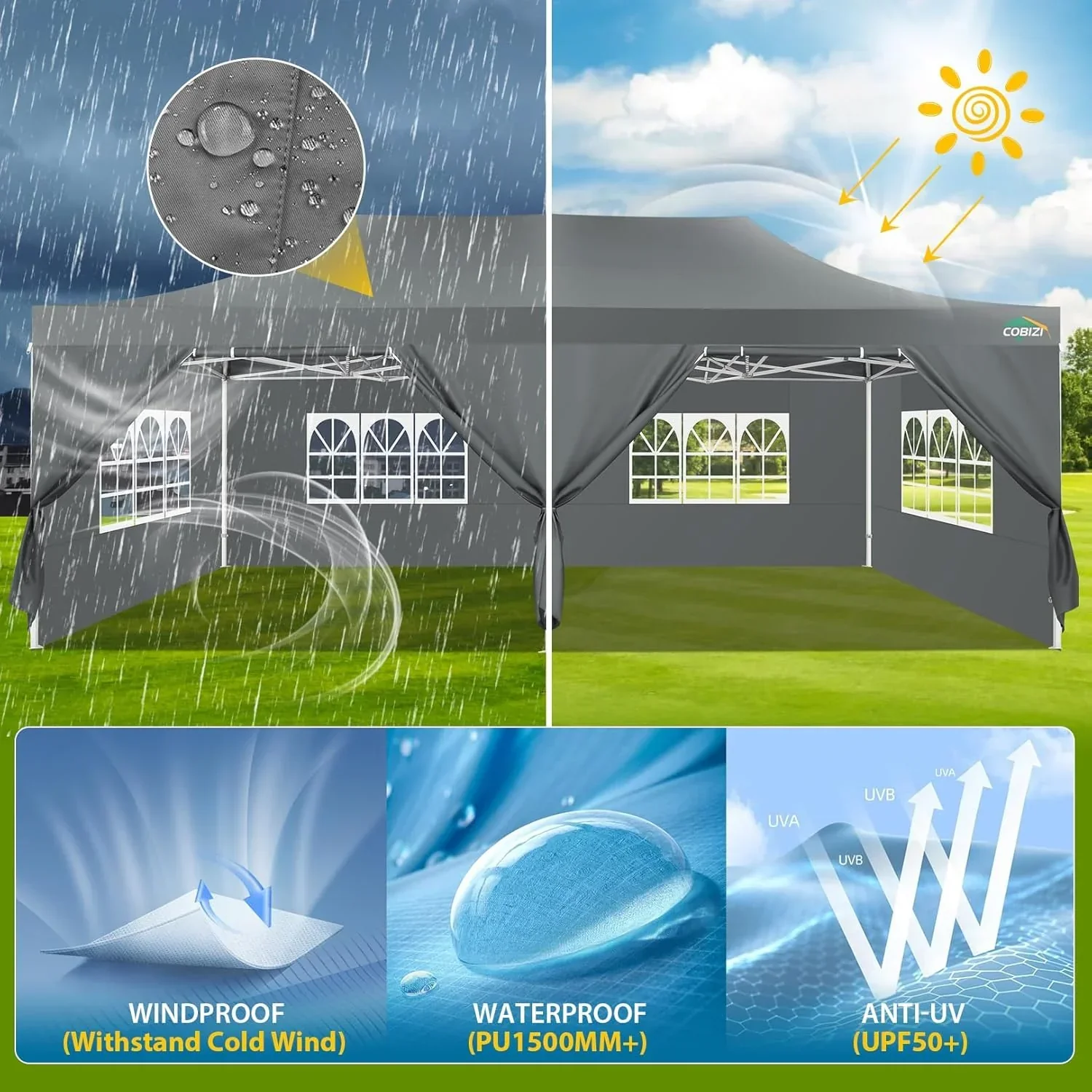 COBIZI 10x20 Heavy Duty Pop up Canopy Tent 6 sidewalls Commercial Canopy Wedding Party Tents