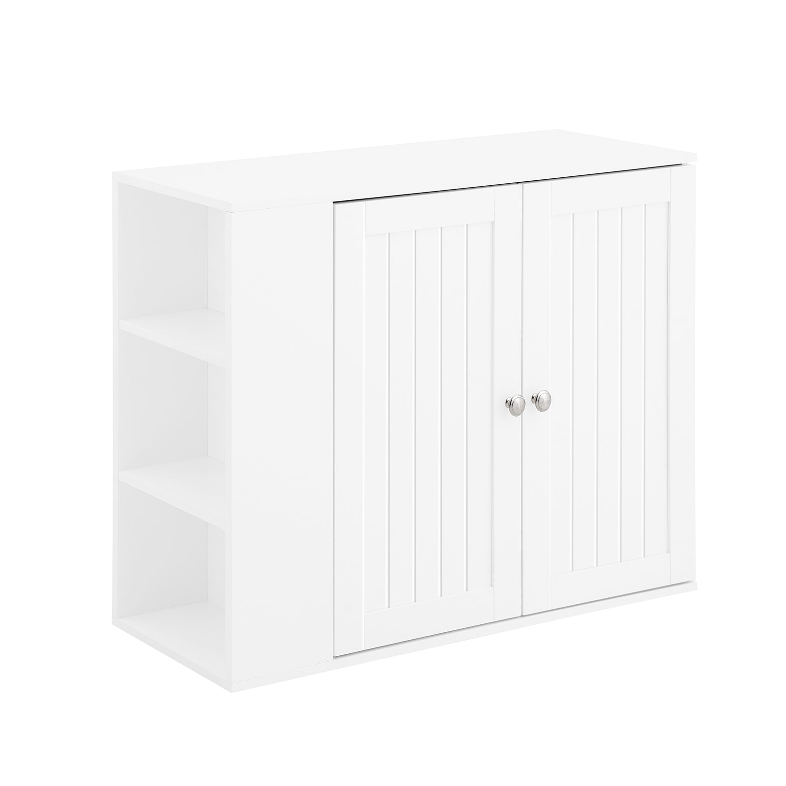 Armario de pared con 2 puertas y 3 compartimentos laterales, acabado madera blanca lm0690s3