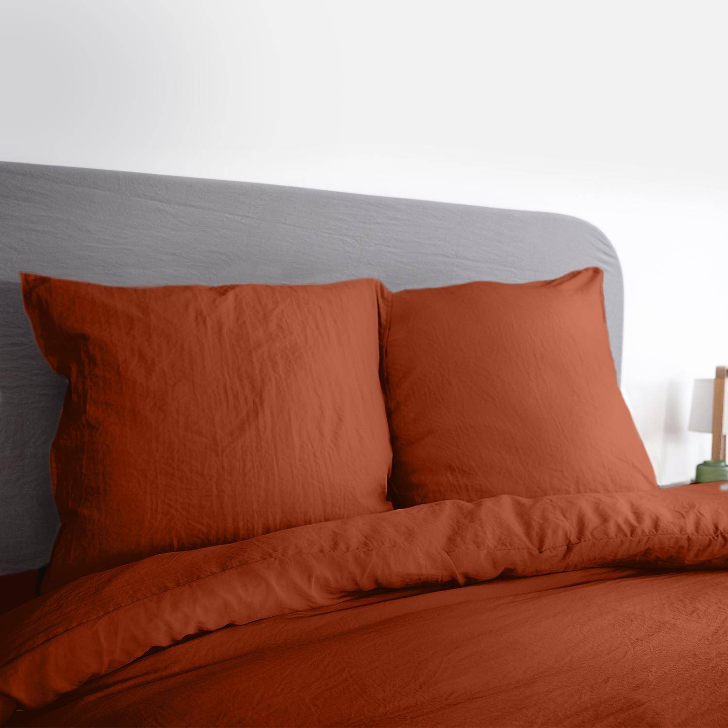 Luna - Ropa de cama de microfibra lavada color terracota, 2 plazas