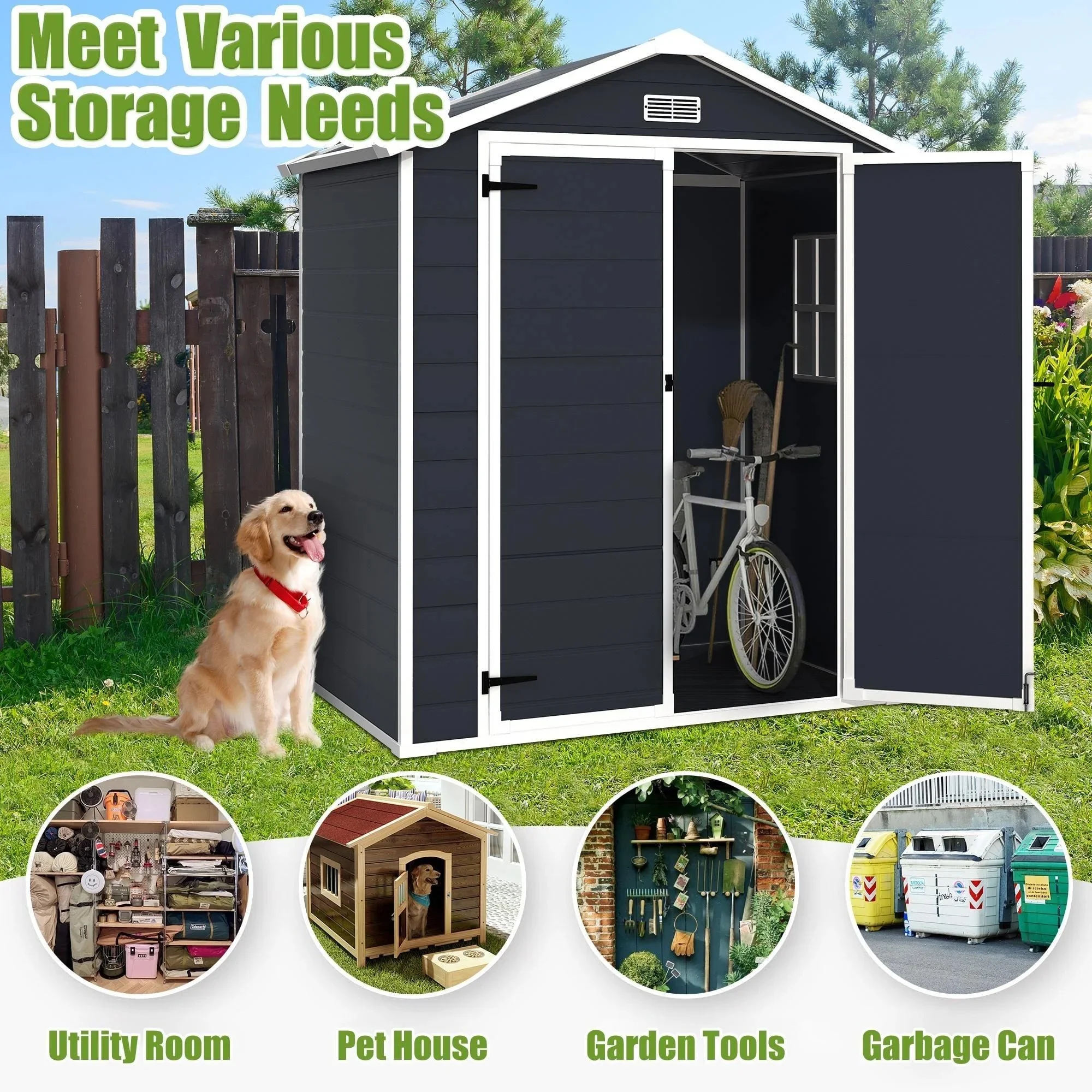 Enyopro 306Gal Outdoor Storage Shed, Horizontal Resin Shed, Resistant Tool Plastic Shed for Storage of Bike/Garbage Cans/Garden Tools/Lawn Mowers - Image 14