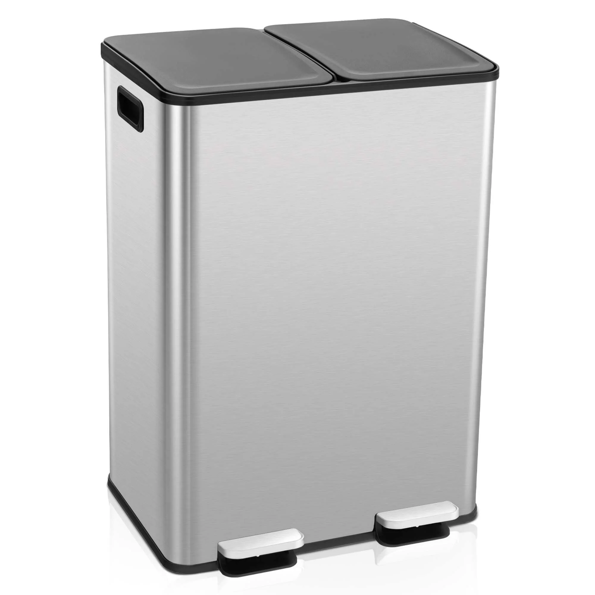 Costway 16 Gallon Dual Step Trash Can Recycle Bin Stainless Steel Bucket Pedal Silver - Image 12