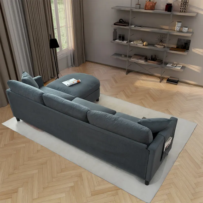 107.87" Sectional Sofa with Removable Seat and Back Cushions, Includes 1 Ottoman