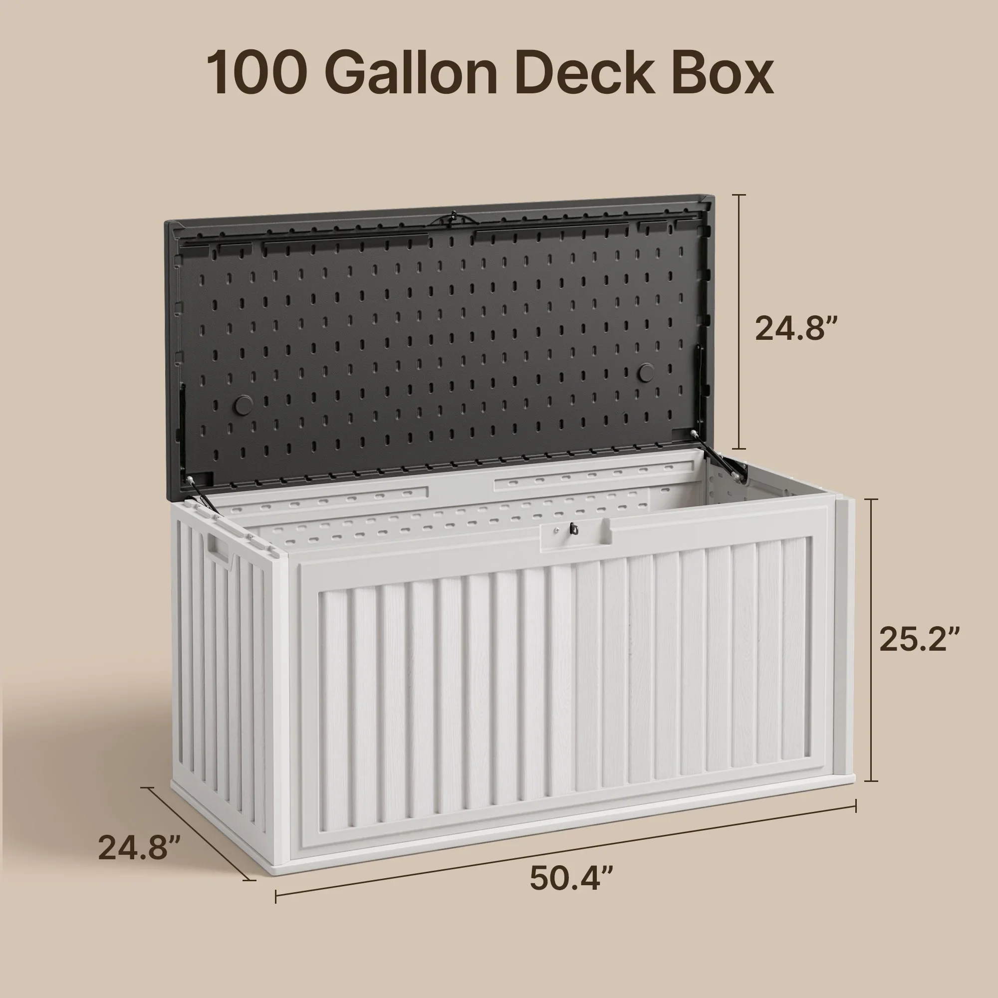 100 Gallon Resin Deck Box, Asofer Lockable Patio Outdoor Storage Box, Garden Tools Storage, Beige/Brown