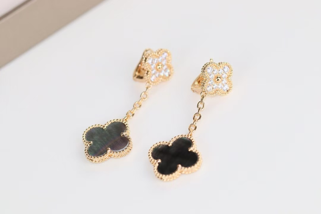 VCA Grey Mother of Pearl Magic Alhambra Earrings 2 Motifs - Original Replica Club