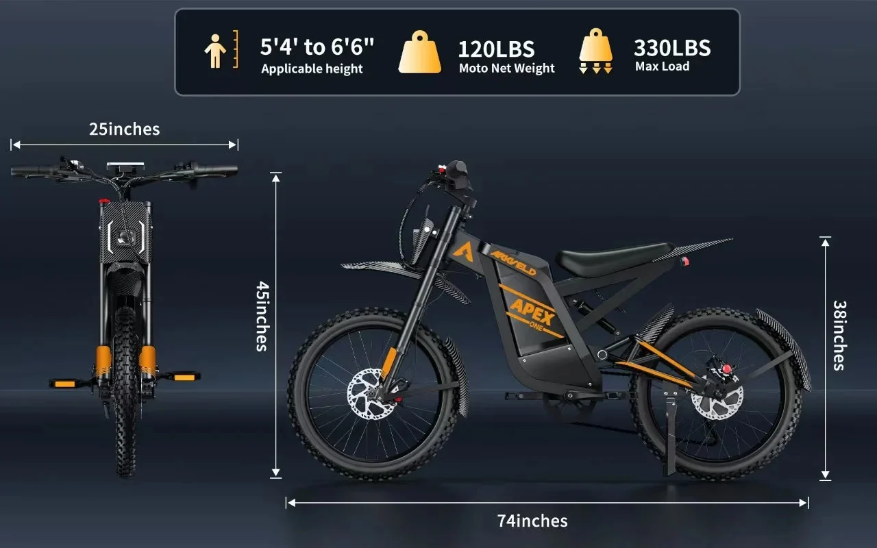 Arkveld Adult Electric Fat Tire Bike, 3000W, 40 MPH, 80 Miles, 25 inch, White - APEX1 - Image 14 Arkveld Adult Electric Fat Tire Bike, 3000W, 40 MPH, 80 Miles, 25 inch, White - APEX1 - Image 14